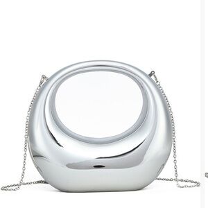 Lik Dreams Amour Crescent Metallic Clutch. Silver.